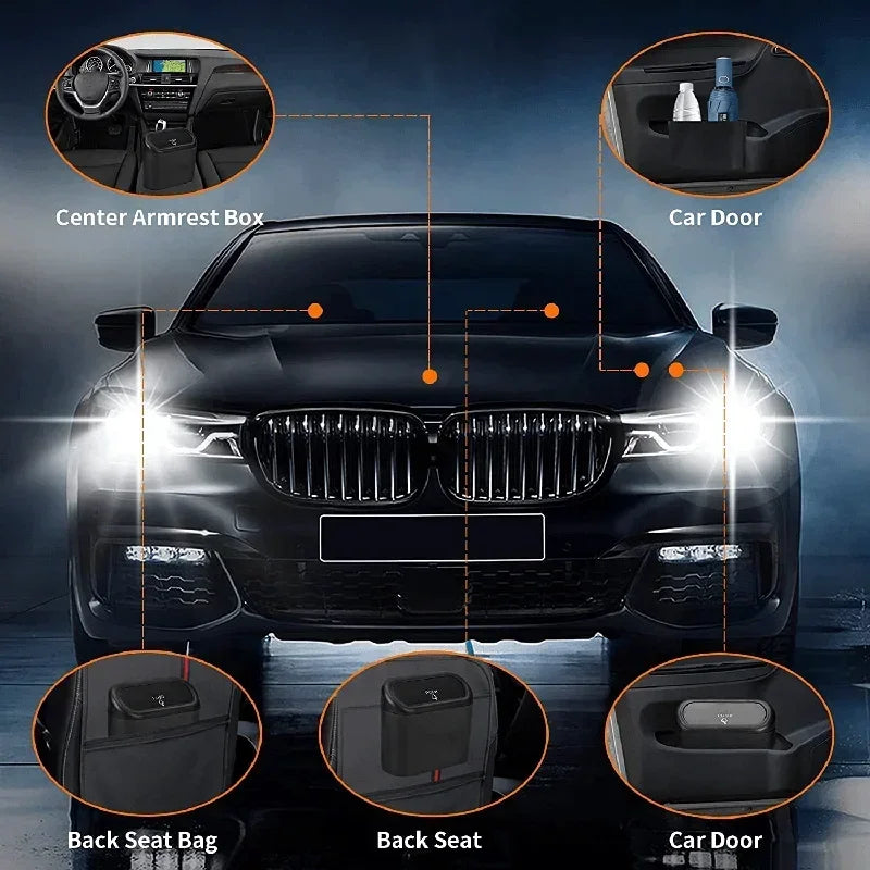 Mini Car Trash Can with Lid - Leak-Proof Auto Waste Bin with 60 Garbage Bags Car Accessory