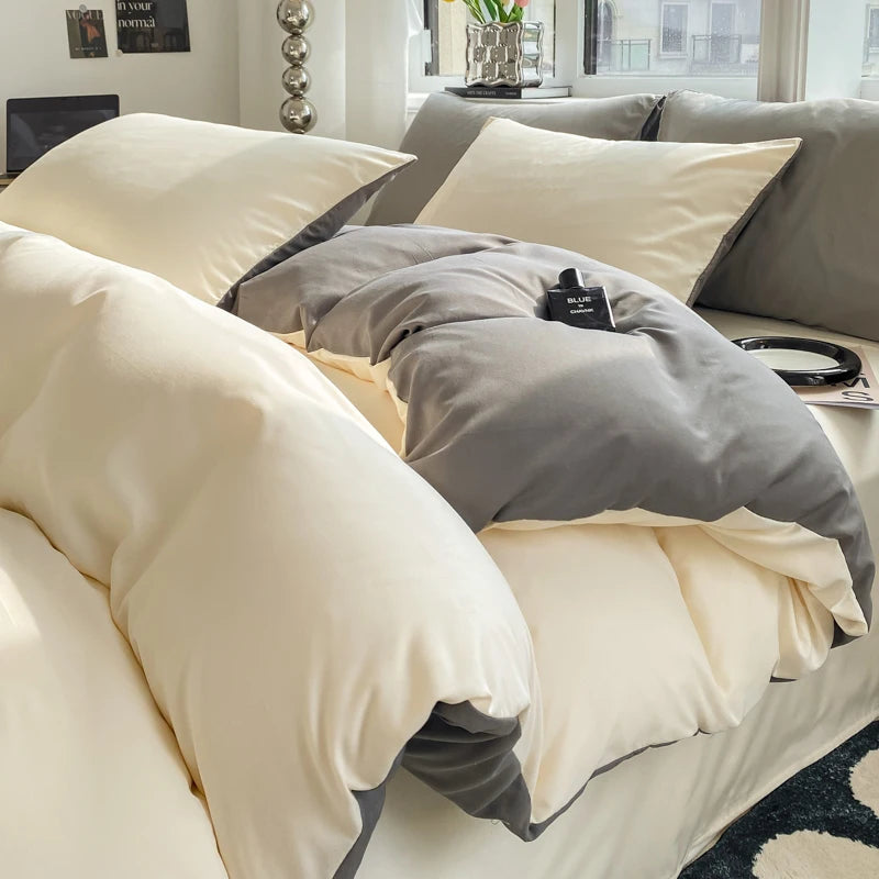 Washed Cotton Duvet Cover Set - Solid Color Soft Bedding Collection with Pillowcases Comforter Cover 220x240cm