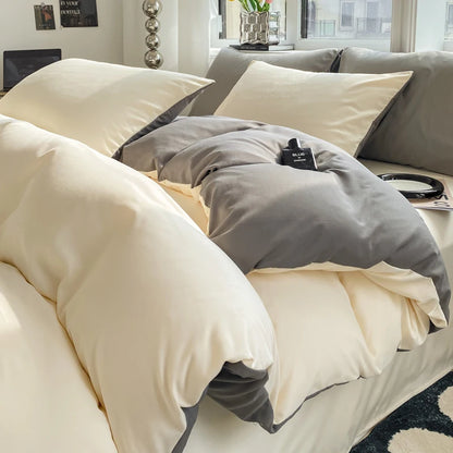 Washed Cotton Duvet Cover Set - Solid Color Soft Bedding Collection with Pillowcases Comforter Cover 220x240cm