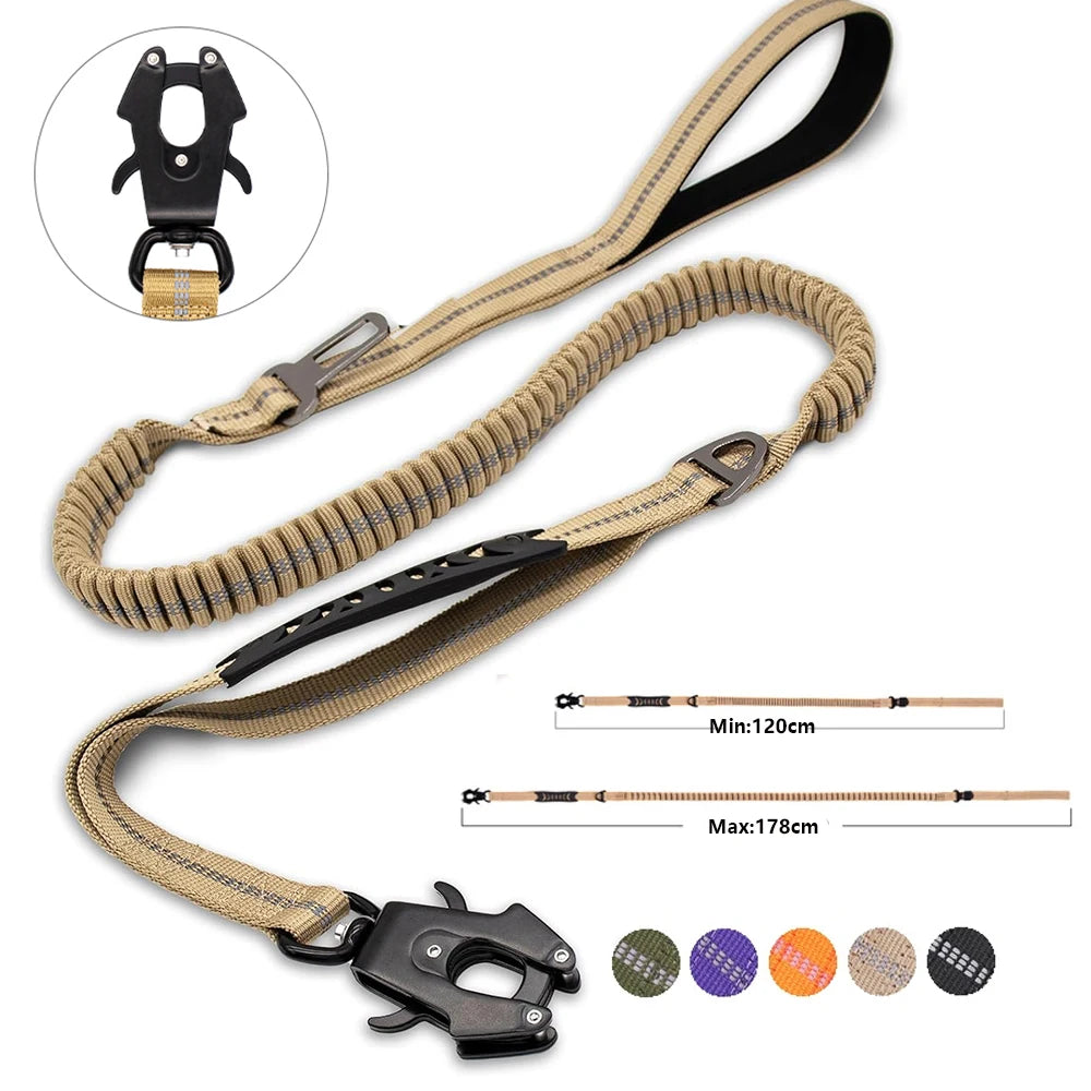 Reflective Shock Absorbing Bungee Dog Leash with Car Seatbelt – Heavy Duty No-Pull Leash for Large Dogs