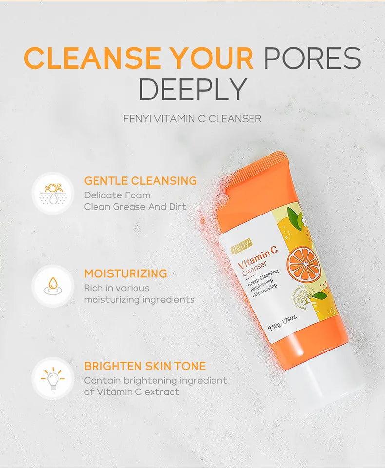 Vitamin C Facial Cleanser — Deep Cleansing, Moisturizing Face Wash Foam, Blackhead Removal Skincare