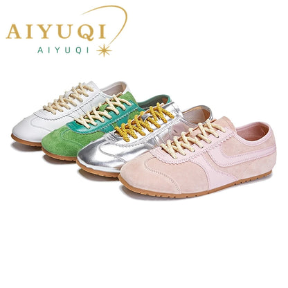 2025 New German Training Shoes for Women, Genuine Leather Lace-up Sneakers, Retro Flat Forrest Gump Style, Large Size