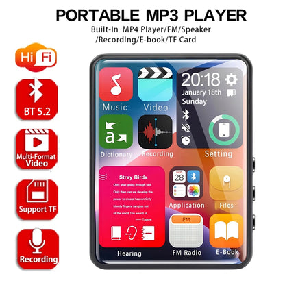 2.4-Inch Full-Screen MP3 Player – Mini MP4 Player with Bluetooth, 4-128GB Storage, Hi-Fi HD Lossless Recording, FM Radio