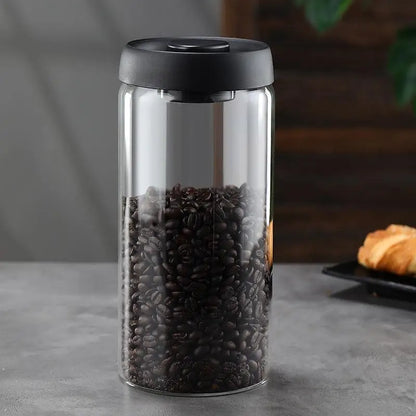 Vacuum Sealed Glass Coffee Bean Jar — Airtight, Moisture-Proof Household Container with Air Extraction for Fresh Coffee