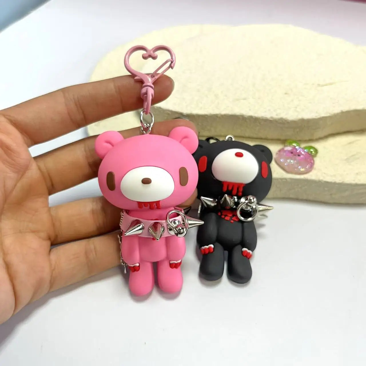 Demon Bear Keychain - Cute Punk Teddy Bag Charm with Spiked Collar, Collectible Gift Accessory