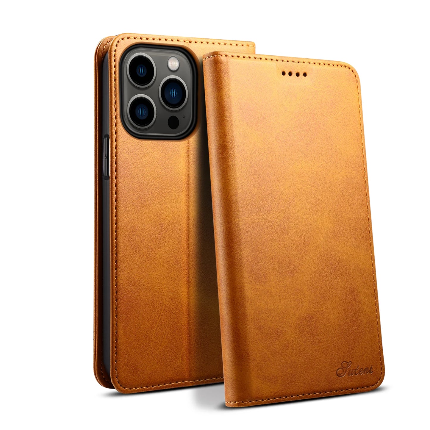 SUTENI Leather Wallet Phone Case — Flip Cover with Card Holder & Stand for iPhone 7/8/11/12/13/14/15/16 Pro Max/XR/XS
