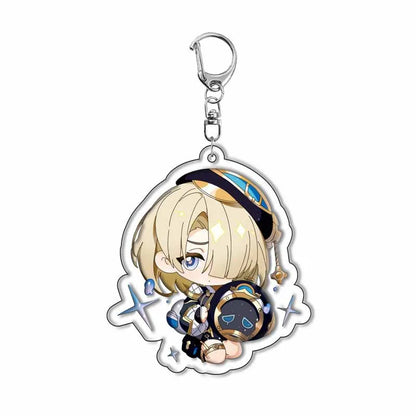 Genshin Impact Sigewinne Arlecchino & Charlotte Keychain – Anime Game Acrylic Backpack Pendant Accessory