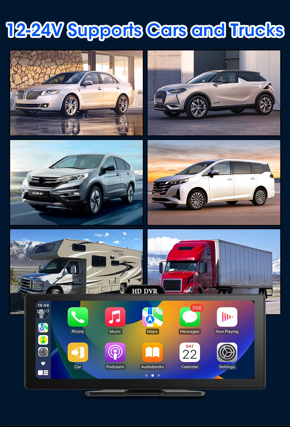 11.26-Inch 4K Dash Cam – Wireless CarPlay & Android Auto, Dual Lens DVR, Bluetooth Audio, GPS Navigation Video Recorder