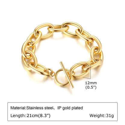 Women's Chunky Gold Plated Stainless Steel Link Chain Bracelet – Waterproof Layered Wristband Jewelry
