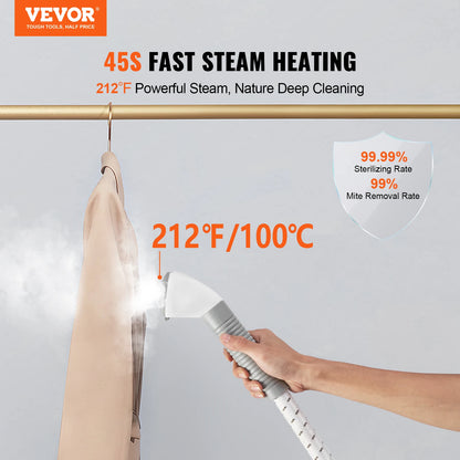 VEVOR Standing Garment Steamer with Foldable Hanger - 0.5 Gallon Tank for 90-Minute Continuous Home Steam Cleaning