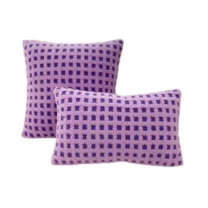 BUYNOW Plush Grid Pillowcase - Cute Decorative Sofa Cushion Cover for Living Room Home Decor