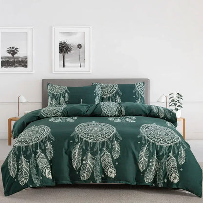 Grey Feather Duvet Cover Set – Full/Queen Boho Bedding with Soft Reversible White Comforter Cover for Kids & Teens