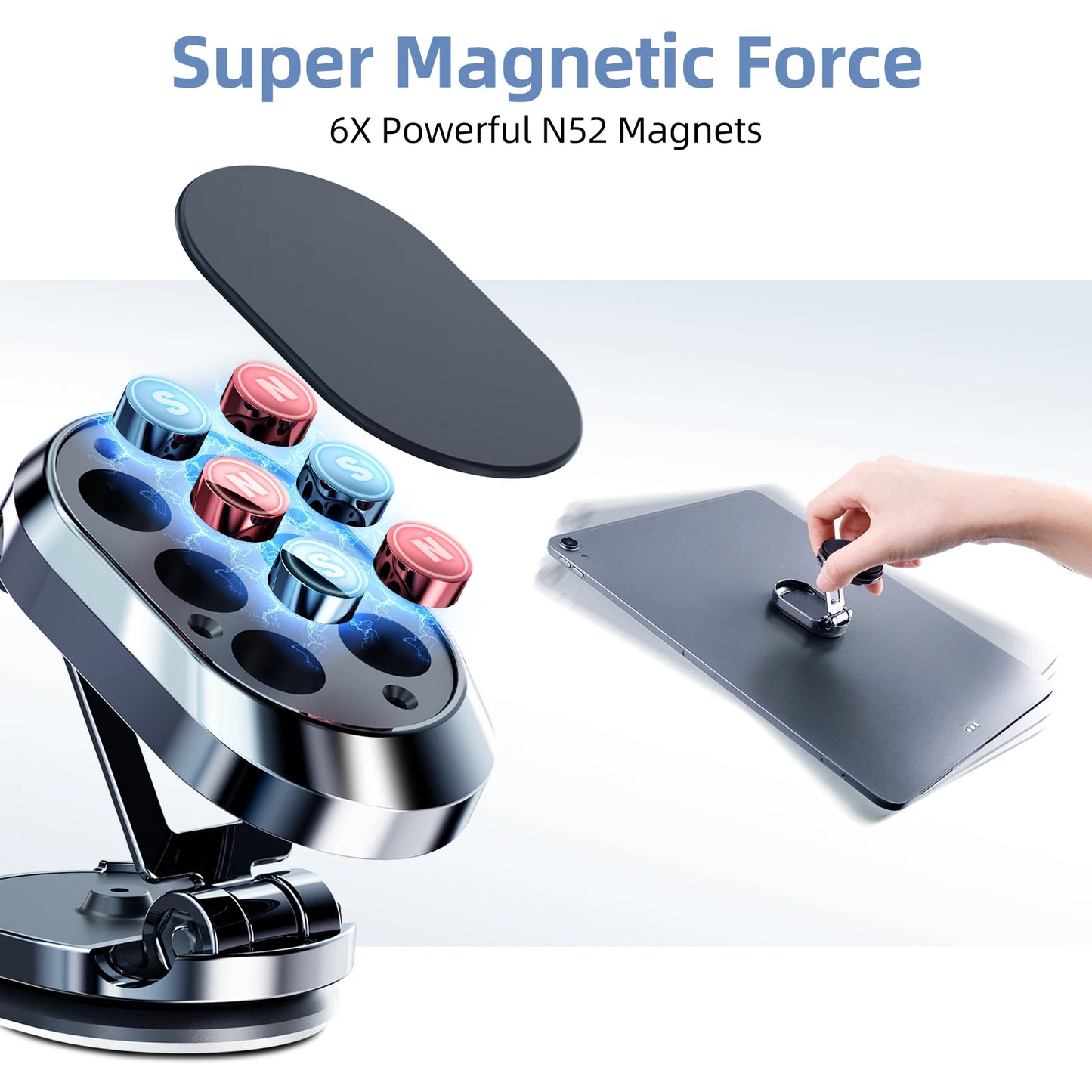 Magnetic Car Phone Holder - Foldable 360-Degree Rotatable Dashboard Stand for Navigation, Car Accessories