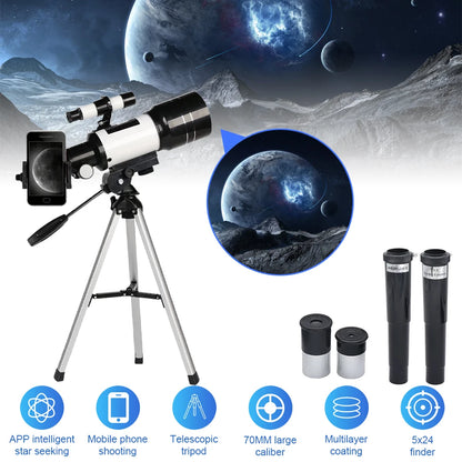 150X Astronomical Telescope – 70mm Refractor Portable Travel Scope with Phone Adapter & Wireless Remote