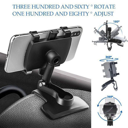Car Dashboard Phone Holder – 360° Rotating Auto Grip Bracket, Foldable Rearview Mirror Navigation Mount