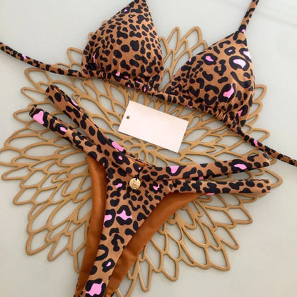 Women’s Leopard Print Bikini Set – Sexy Swimwear for Beach Vacation, Thong Bathing Suit & Summer Beachwear