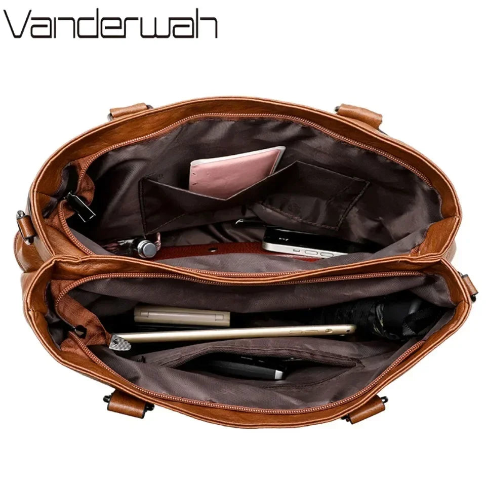 Women’s Leather Handbag - Elegant Top-Handle Shoulder & Crossbody Tote Bag