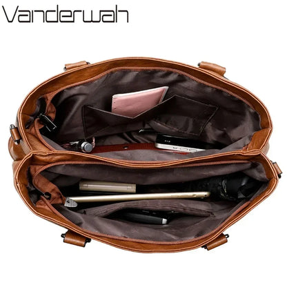 Women’s Leather Handbag - Elegant Top-Handle Shoulder & Crossbody Tote Bag