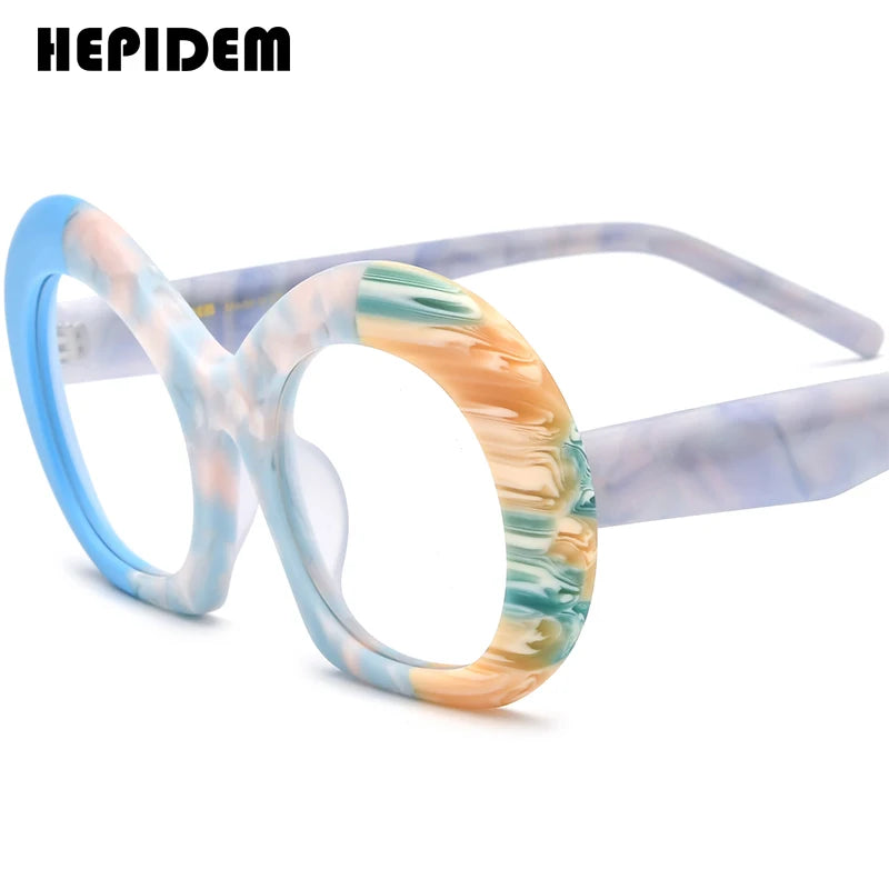 FONEX HEPIDEM Acetate Eyeglass Frames - Retro Round Vintage Eyewear for Men & Women
