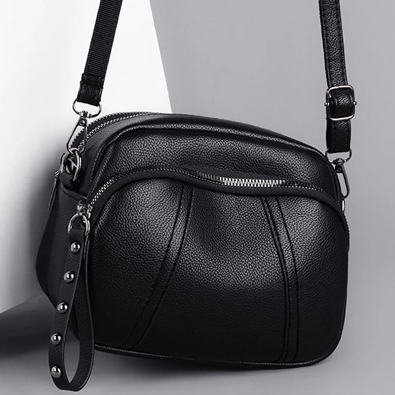 Women's Rivet Zipper Crossbody Bag – Solid Color Soft Leather Mobile Phone Shoulder Purse