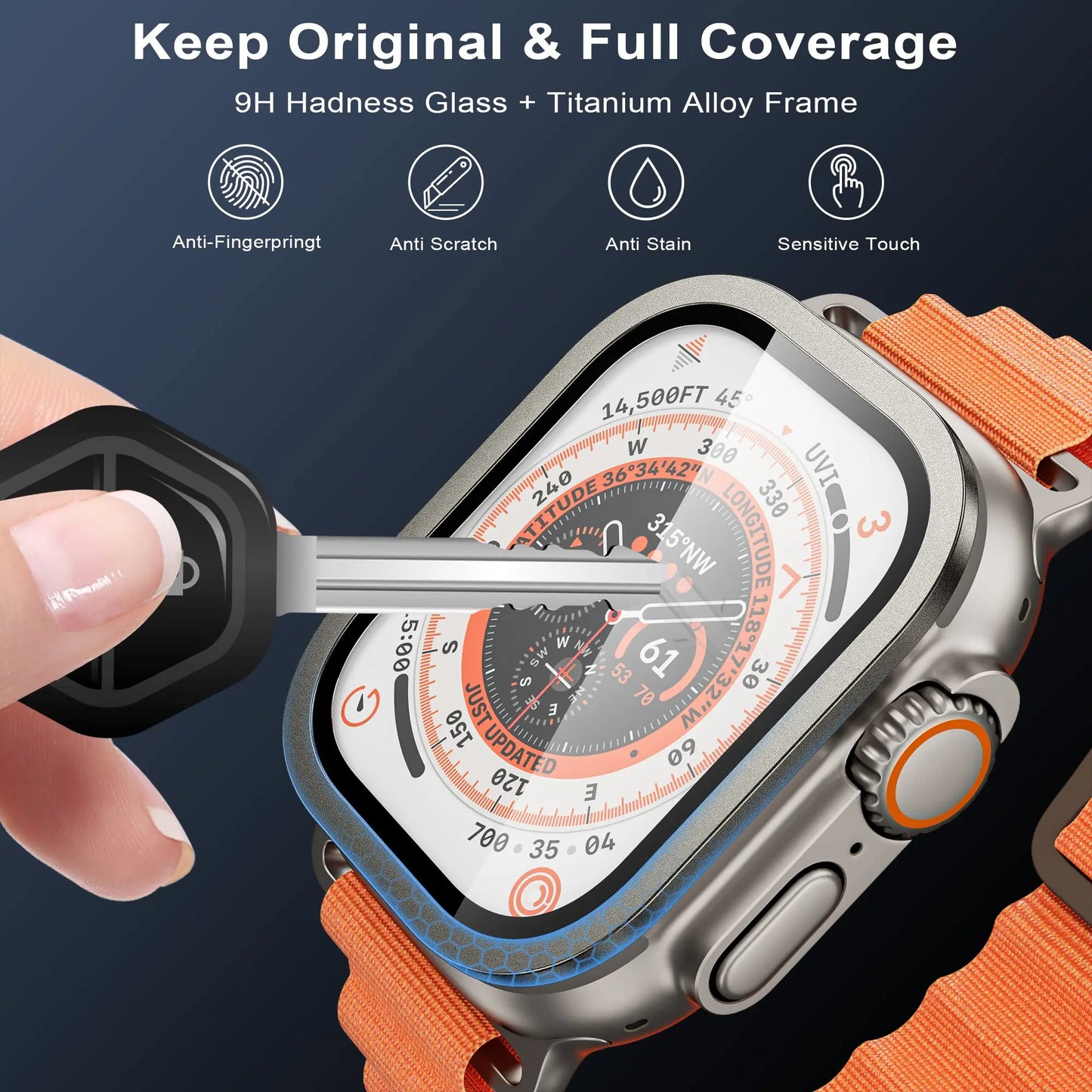 Tempered Glass Screen Protector for Apple Watch Ultra 2 49mm – Anti-Scratch HD Full Film with Metal Bumper, iWatch Ultra Accessories
