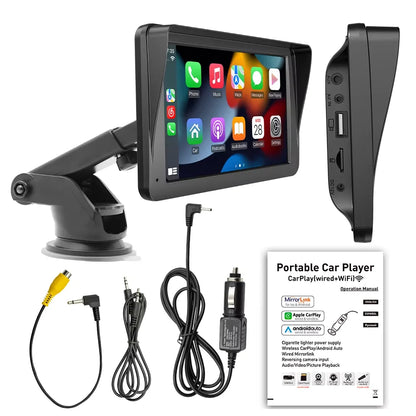 BQCC 7-Inch Car Multimedia Player - Wireless CarPlay & Android Auto Touchscreen with Sun Visor