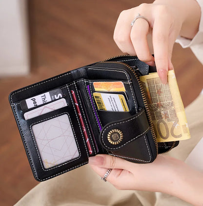 Retro Hollow-Out Short Purse for Women – Multi-Card Zipper Wallet, European & American Fashion Design