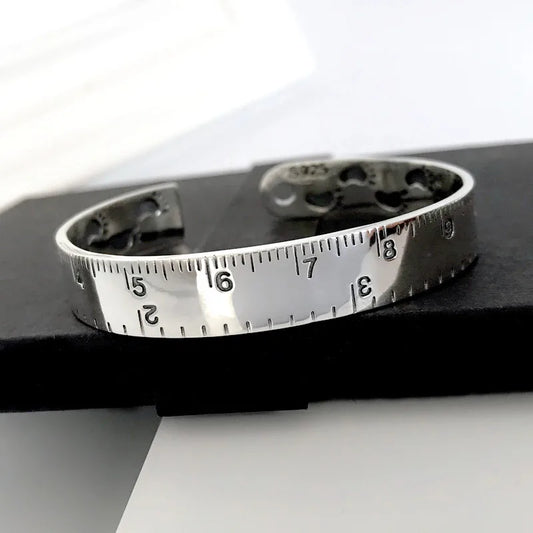 925 Sterling Silver Ruler Bracelet — Creative Footprint Roman Numeral Bangle TYB120