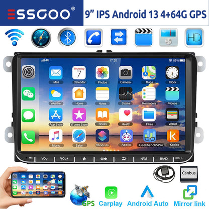 9" Android 15 Car Stereo - 6GB+128GB Wireless CarPlay GPS WiFi Bluetooth FM for VW