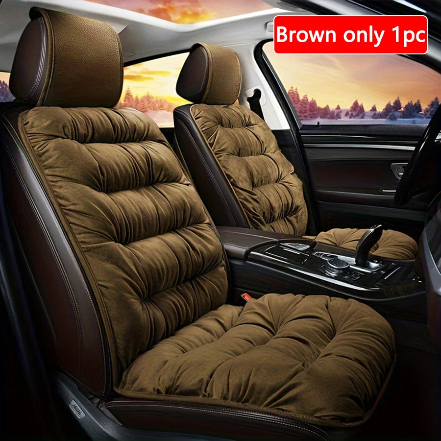 Quilted Plush Car Seat Cushion - Thick Padded Front Seat Protector with Headrest Cover
