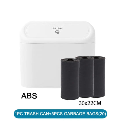 Mini Car Trash Can with Lid - Leak-Proof Auto Waste Bin with 60 Garbage Bags Car Accessory