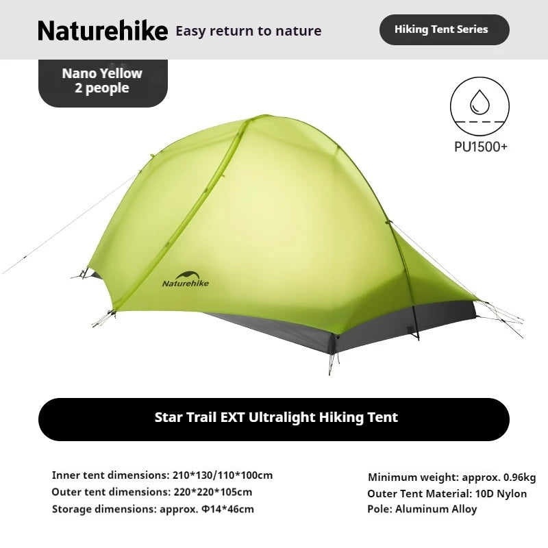 Naturehike Star Trails EXT Hiking Tent - Ultralight 1-2 Person Waterproof Backpacking Tent with 10D Nylon