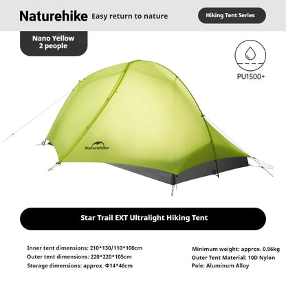 Naturehike Star Trails EXT Hiking Tent - Ultralight 1-2 Person Waterproof Backpacking Tent with 10D Nylon