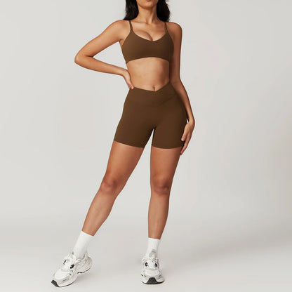 Women’s 2PCS Sportswear Yoga Set – Short Sleeve Crop Top & High Waist Leggings for Gym & Fitness