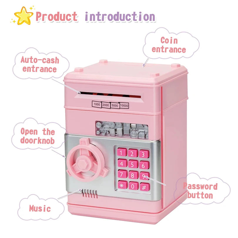 Kids Electronic Password Piggy Bank – Mini Safe Money Box with Code Lock & Auto Cash Slot