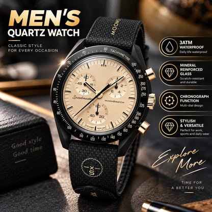 1969 Lunar Landing MoonSwatch Style Quartz Watch - Black Case Gold Dial Limited Edition Design