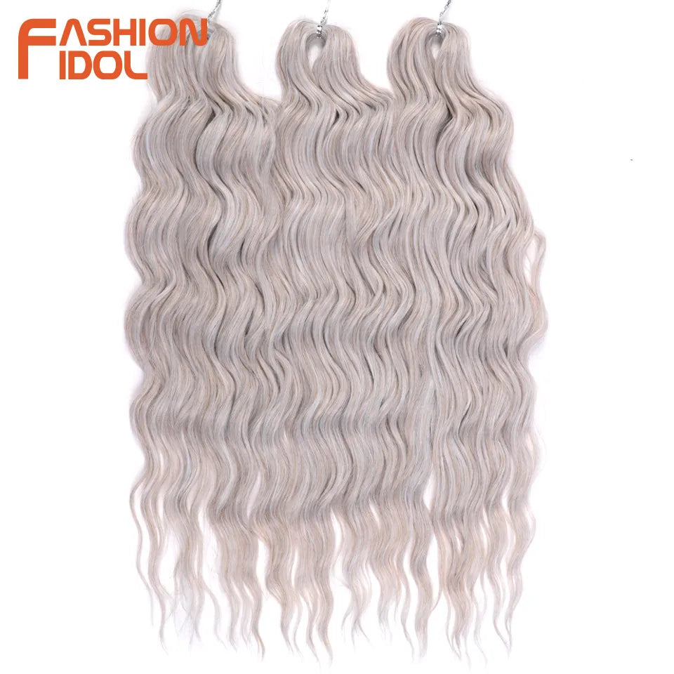 FASHION IDOL 24" Deep Wave Crochet Hair - 3-Piece Synthetic Water Wave Braiding Extensions, Ombre Rainbow Twist Hair