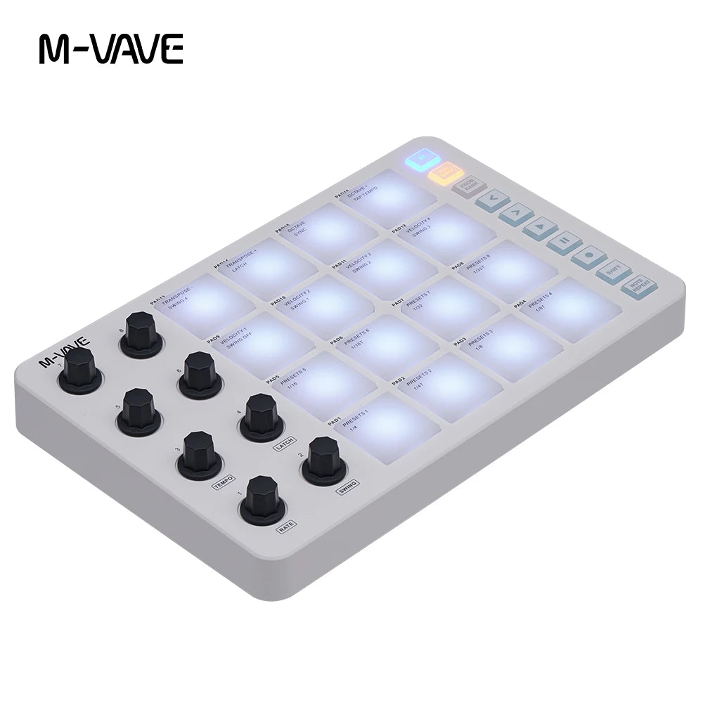 M-Vave SMC-PAD LaunchPad – Portable Wireless MIDI Controller, Rechargeable Battery, 16 RGB Pads