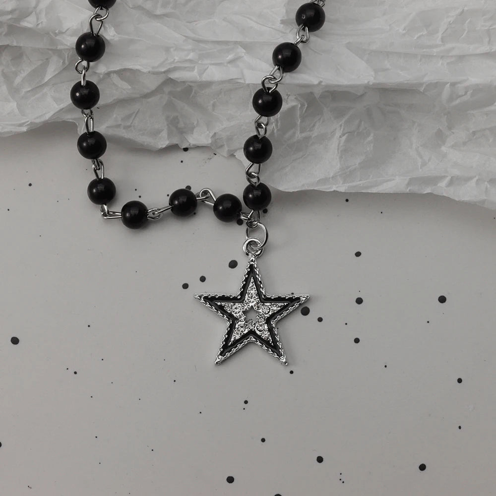 Gothic Bat Cross Necklace Set - Y2K Thorn Love Black Beaded Layered Jewelry for Halloween Parties