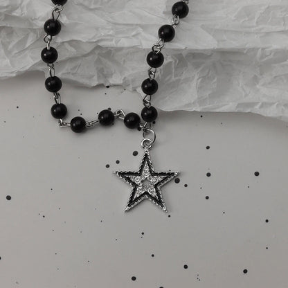 Gothic Bat Cross Necklace Set - Y2K Thorn Love Black Beaded Layered Jewelry for Halloween Parties