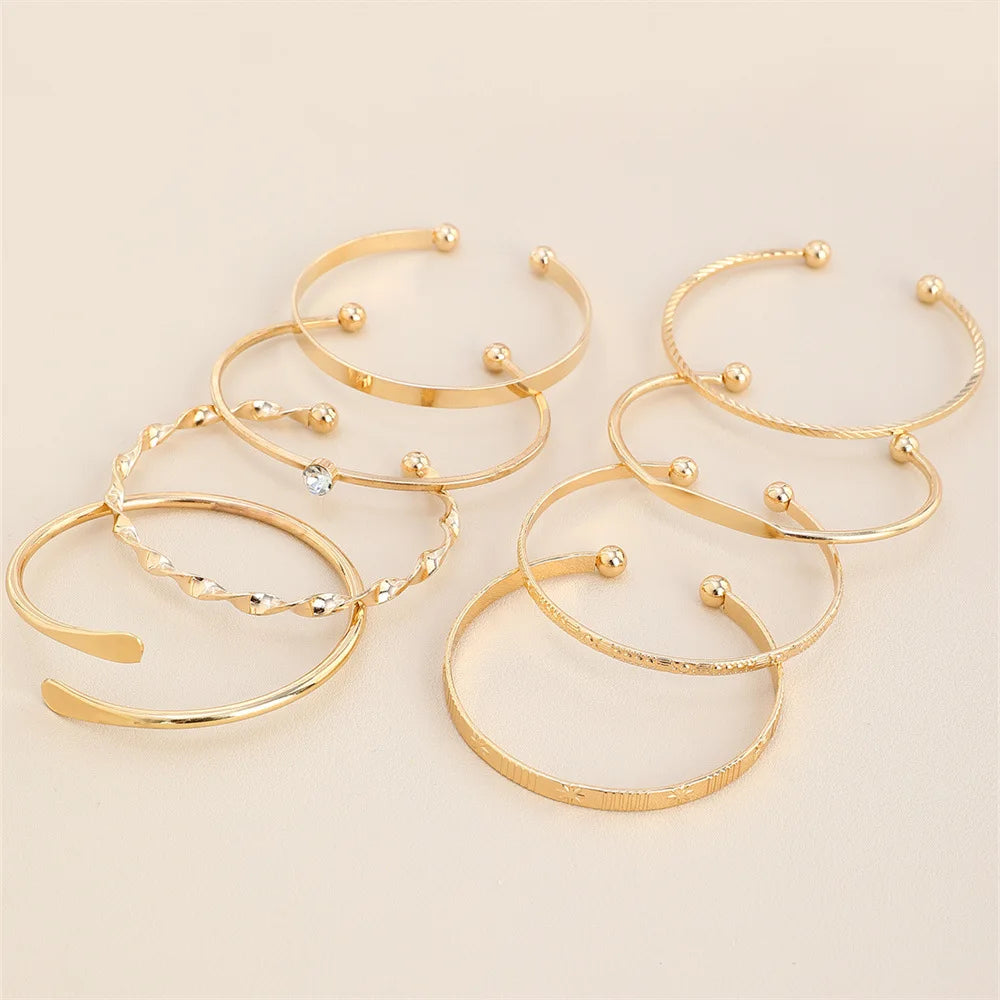 8Pcs Fashion Twist Texture Crystal Geometric Bangle Bracelet Set for Women – Statement Jewelry Accessories