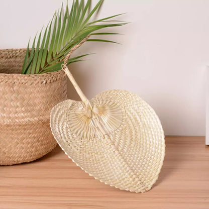 1pcs Pure Handmade DIY Heart Shaped Bamboo Woven Fan - Chinese Style Summer Cooling Fan, Mosquito Repellent Hand Fans