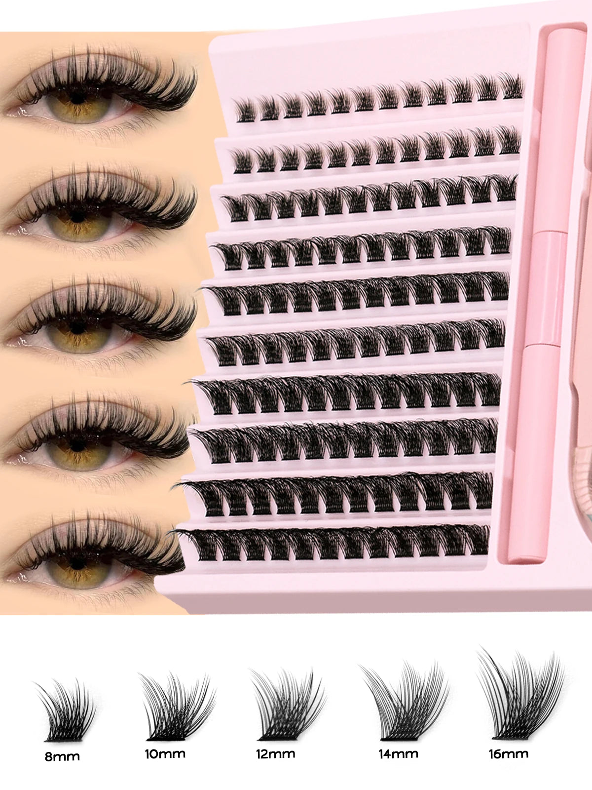 GROINNEYA Eyelash Clusters Kit – DIY Lash Extension with Bond & Seal, Waterproof Strong Hold & Tweezers
