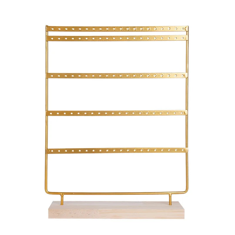 5-Tier Earring Display Stand - 100 Holes Metal Jewelry Organizer with Wooden Base Storage Rack