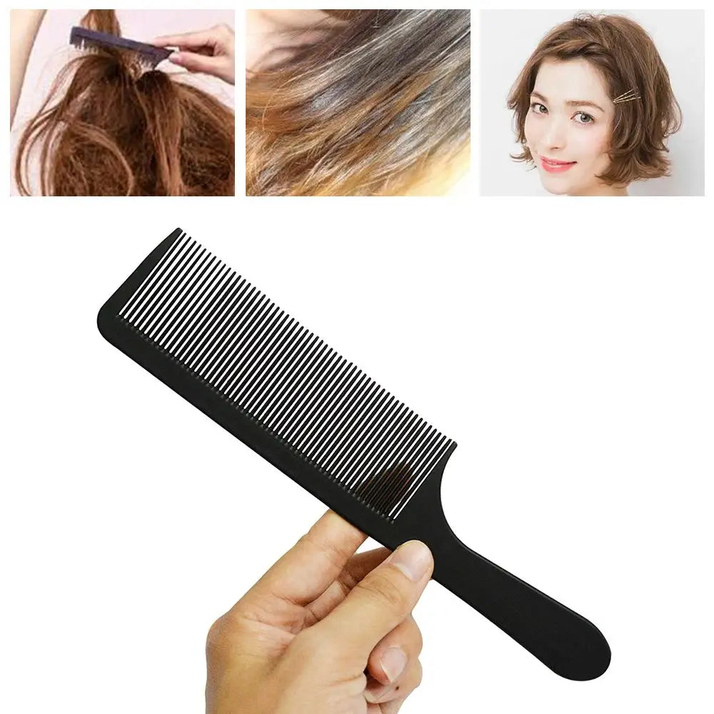 Black Flattop Hair Cutting Comb - Heat Resistant Carbon Antistatic Styling Tool for Salon Use