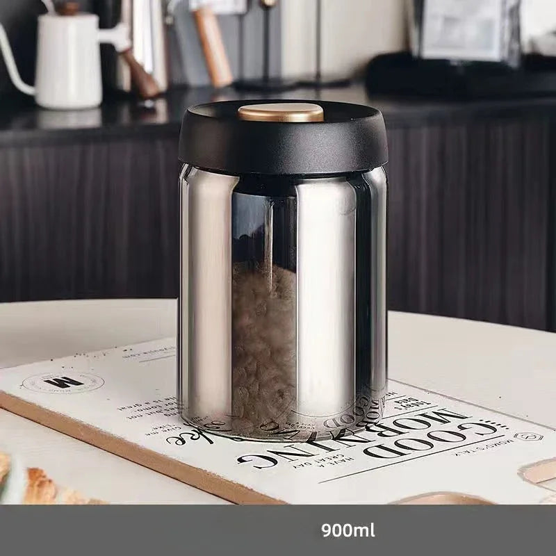 Coffee Bean Vacuum Sealed Glass Jar — Light-Proof, Airtight Container for Food, Grains, Candy & Moisture-Proof Storage