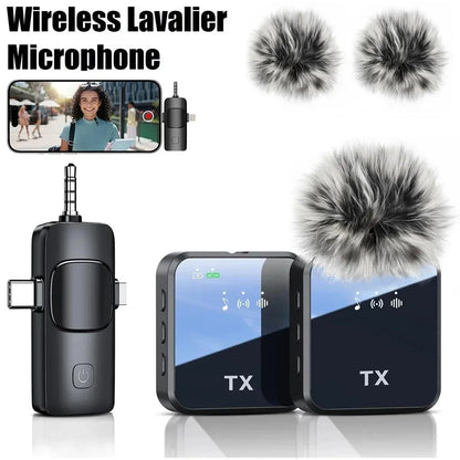Wireless Lavalier Microphone - Noise Reduction Clip Mic for iPhone Android Camera Video Recording & Podcasting