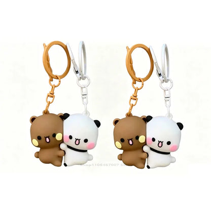 Cute Bubu Dudu Panda Magnetic Keychain - Cartoon Couple Backpack Pendant with Toy Figures, Fantasy-Themed Gift Accessories