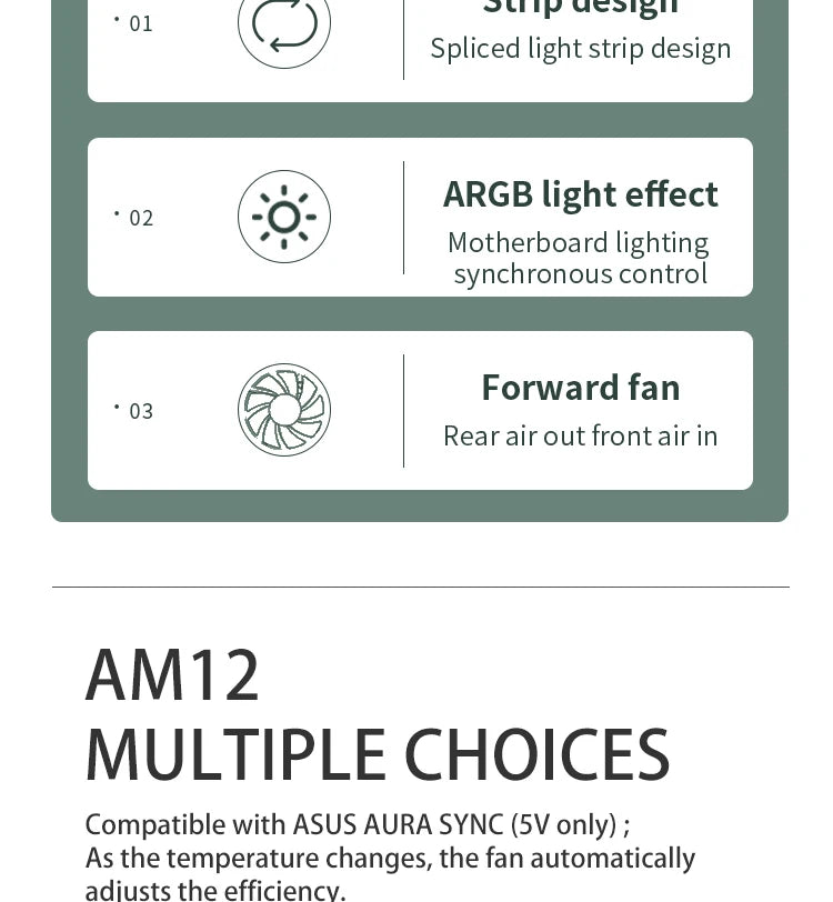 Aigo AM12 RGB PC Fan Kit — 120mm ARGB Water Cooler & Case Cooling Fans with 6-Pin Controller