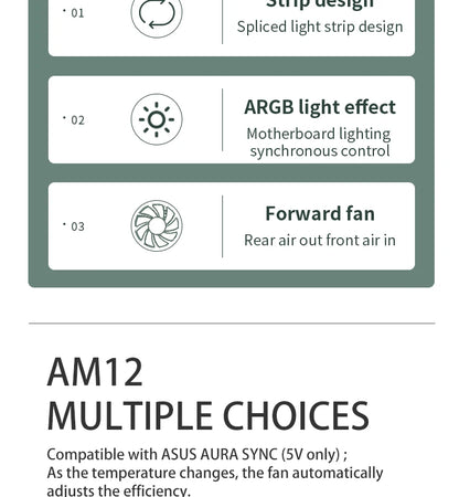 Aigo AM12 RGB PC Fan Kit — 120mm ARGB Water Cooler & Case Cooling Fans with 6-Pin Controller